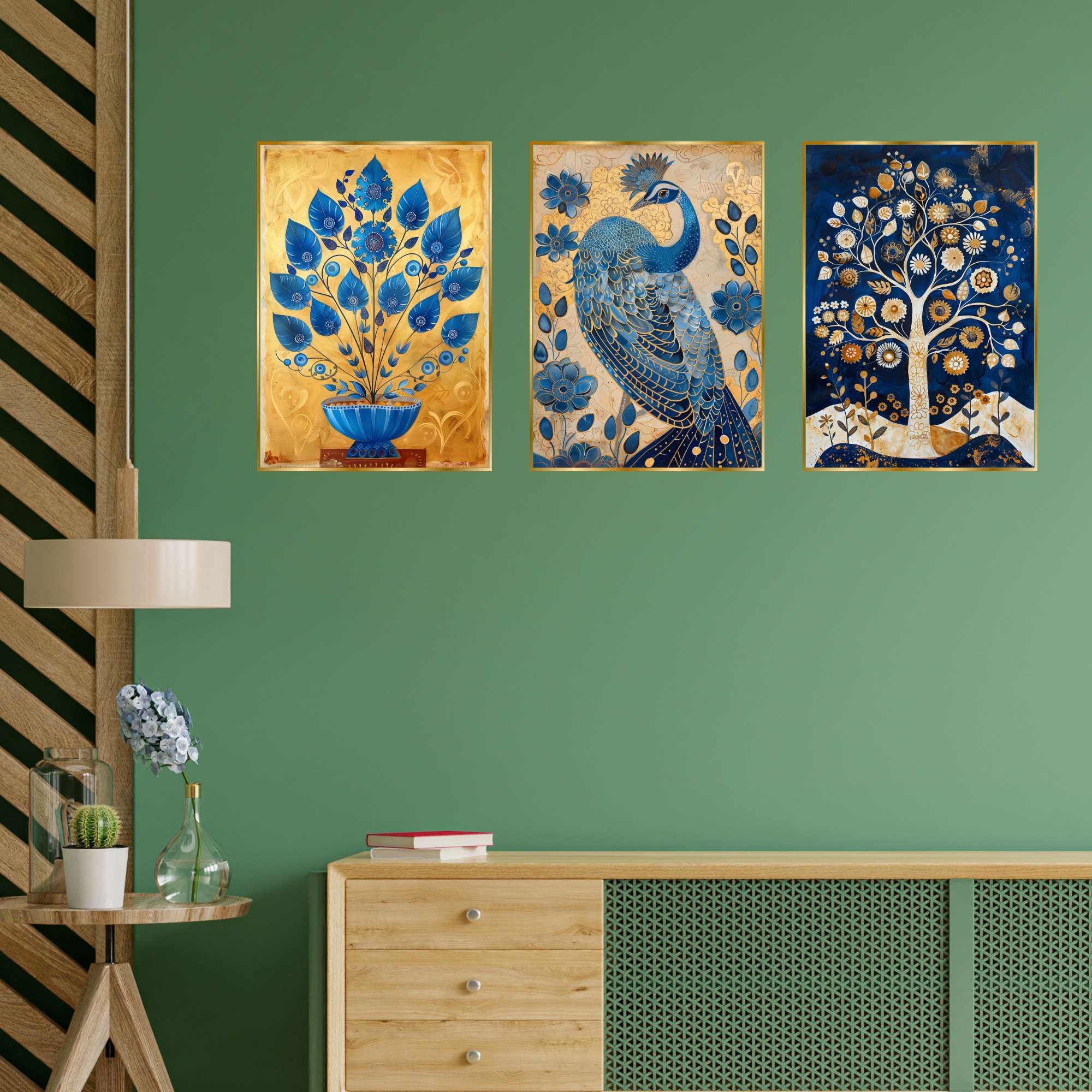 Set of Three Wall Paintings for Wall Dacoration Golden Framed Wall Paintings for Living Room & Bedroom Wall Art for Home Decoration & Office Wall Décor (18x12 inch CH-GD3-14) - Image 2