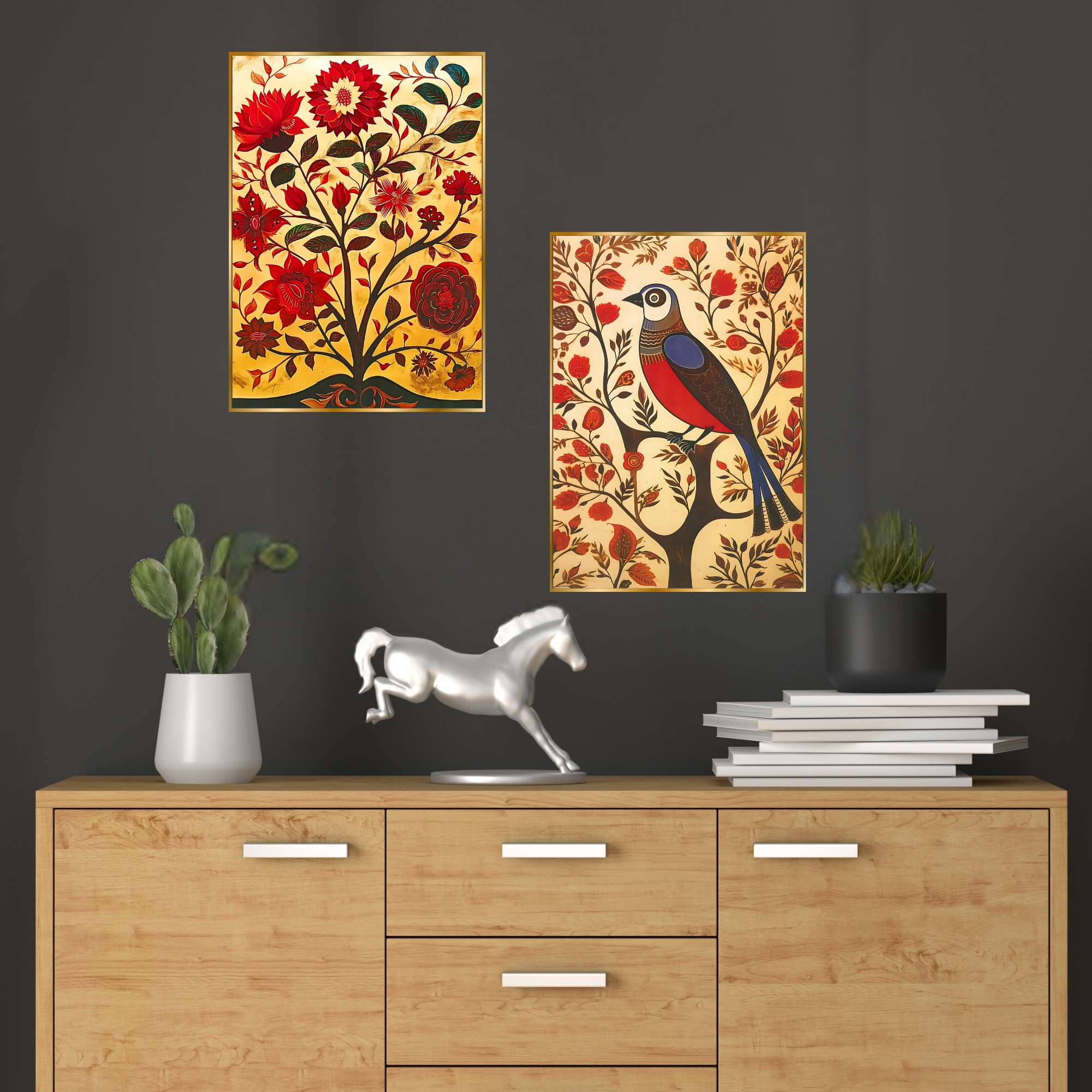 Set of Two Wall Paintings for Wall Dacoration Golden Framed Wall Paintings for Living Room & Bedroom Wall Art for Home Decoration & Office Wall Décor (14x11 inch CH-GD2-13)